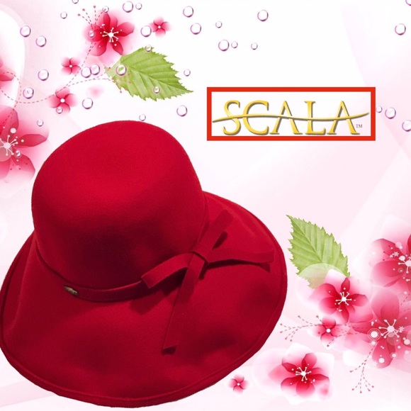 SCALA Wide-Brimmed RED ❤️💋Hat 💯% Wool - Picture 1 of 8